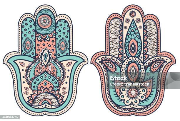 Vector Indian Hand Drawn Hamsa With Ornaments Stock Illustration - Download Image Now - 2015, Abstract, Aura