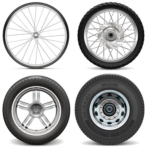 vektor-reifen fahrrad motorrad auto und einem lkw - wheel stock-grafiken, -clipart, -cartoons und -symbole