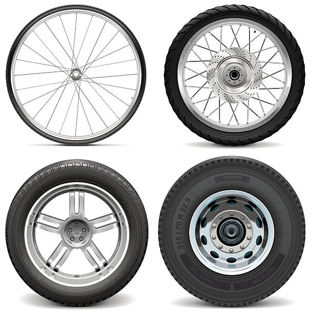 Vector Tires for Bicycle Motorcycle Car and Truck Vector Tires for Bicycle Motorcycle Car and Truck isolated on white background motorcycle stock illustrations