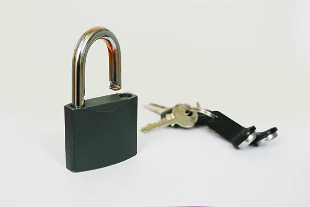 istock standing lock with a bunch of keys on a white background 468414026