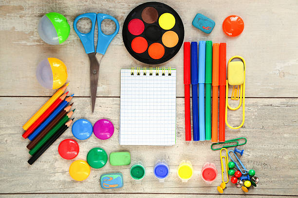istock Desktop mix on a wooden office table 468417334