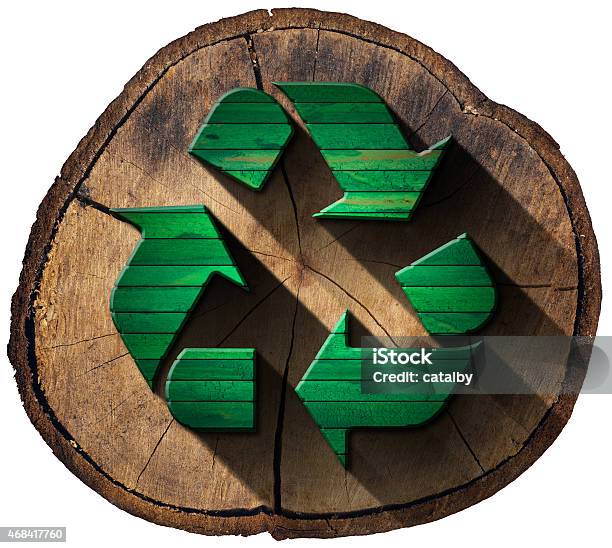 Recycle Symbol On Tree Trunk Stock Photo - Download Image Now - Recycling, Wood - Material, Woodland