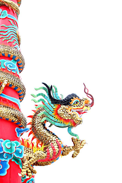 The Dragon statues in Chinese temple on white background.