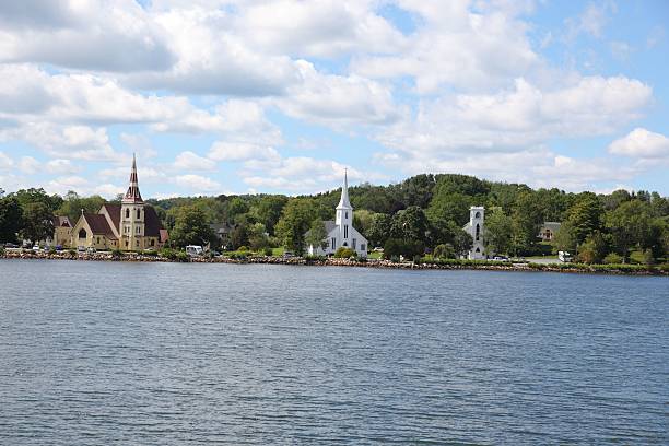Three churches at Mahone Bay, Nova Scotia, Canada. Scenic.