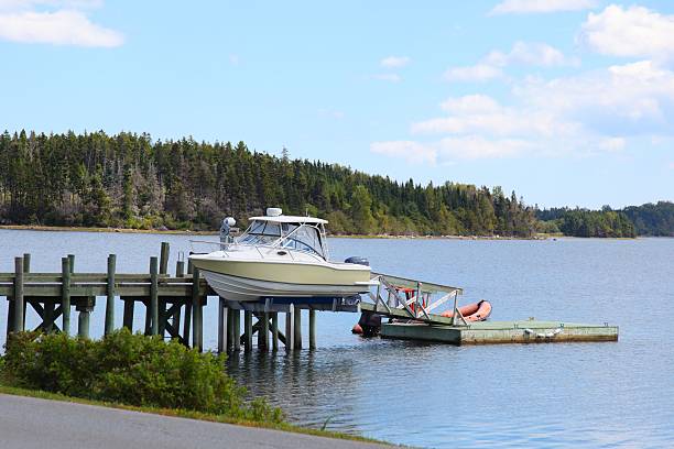 istock Small pier with a boat in the air 468420104