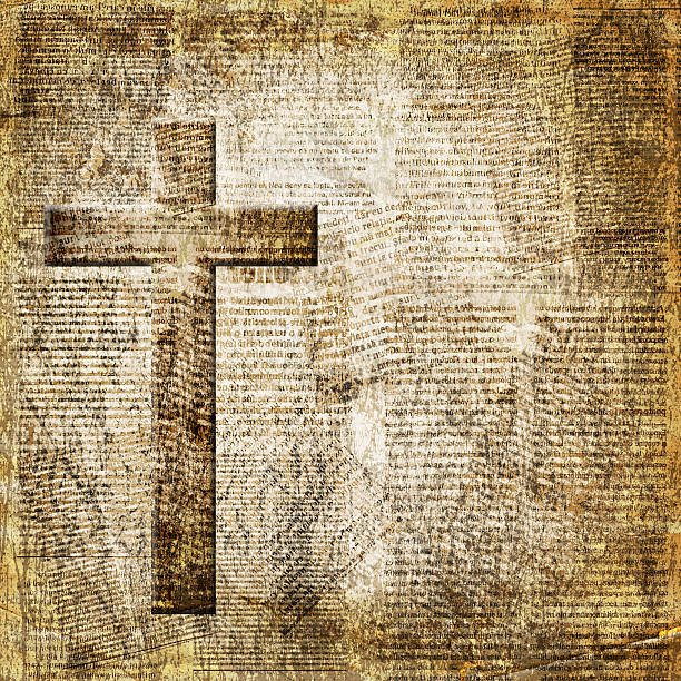 istock Glowing holy cross on abstract paper background 468420118