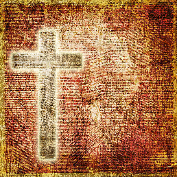 istock Glowing holy cross on abstract paper background 468420124