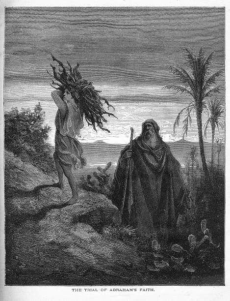 The Trial of Abraham’s Faith Engraved illustration of The Dove Sent Forth from the Ark from The Popular Pictorial Bible, Containing the Old and New Testaments, Published in 1862. Copyright has expired on this artwork. Digitally restored. father abraham stock illustrations