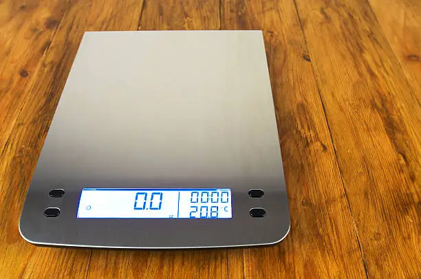 Modern stainless steel kitchen scales.