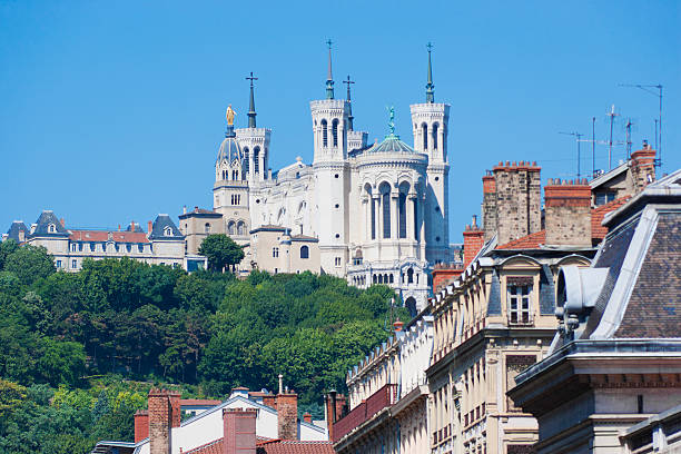 Basilica of Our Lady of Fourviere The famous church of Notre- Dame de Fourviere on the hill Fourviere in Lyon, France. This church was erected in the late 19th century and is famous for its four towers. XXL size image. Image taken with EOS 1Ds Mark II and EF 75-300 4,5-5,6 USM. fourviere stock pictures, royalty-free photos & images