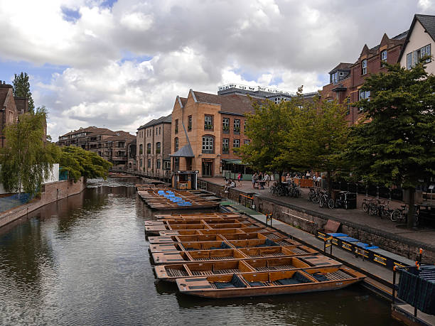 istock Punts lined up on river in  Cambridge England 468422051