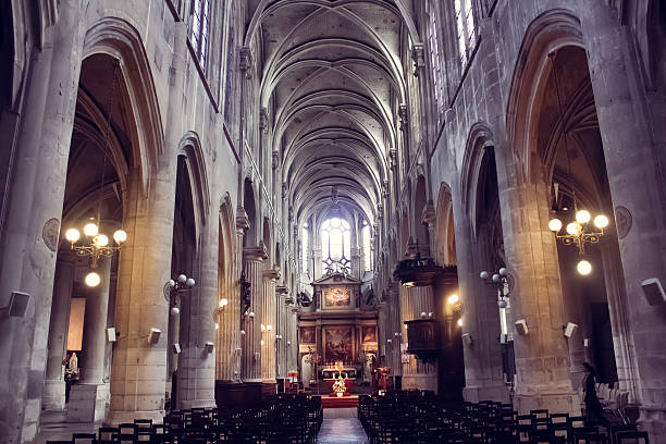 istock famous Notre Dame cathedral interior view 468425460