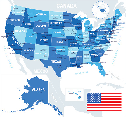 USA map and flag - highly detailed vector illustration