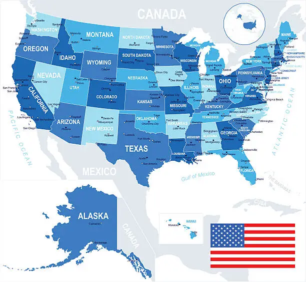 Vector illustration of United States (USA) - map and flag - illustration