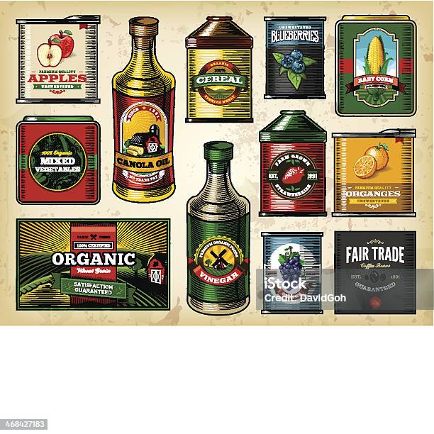 Farm Fresh Groceries Item Set Stock Illustration - Download Image Now - Retro Style, Old-fashioned, Label