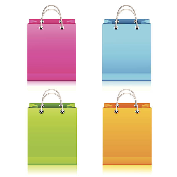 쇼핑 매직기 - shopping bag orange bag handle stock illustrations