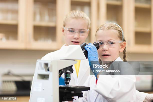 Ciência Experiência Duas Raparigas Trabalhar No Laboratório - Fotografias de stock e mais imagens de 10-11 Anos