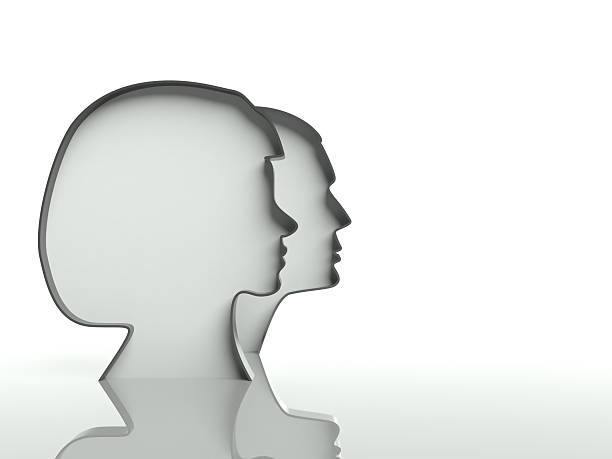 istock Man and woman heads profiles on white background, text space 468428861