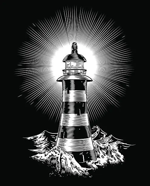 Vector illustration of Lighthouse and waves