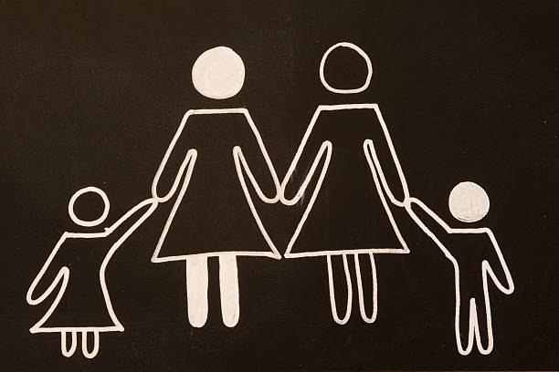 istock two moms and her children on blackboard 468433856