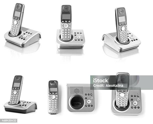 Collection Of Telephones Isolated On White Stock Photo - Download Image Now - Cordless Phone, White Background, Telephone Receiver