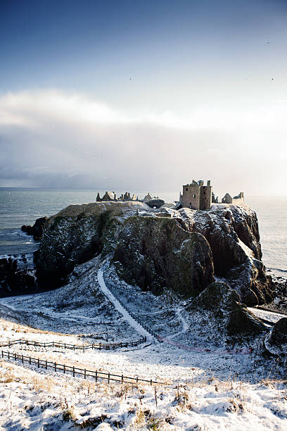 istock Wide View in Snow - Dunnottar Castle, Stonehaven, Scotland UK 468435759