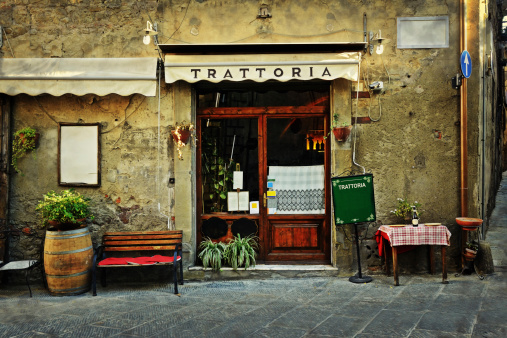 entrance of old italian restaurant in Tuscany