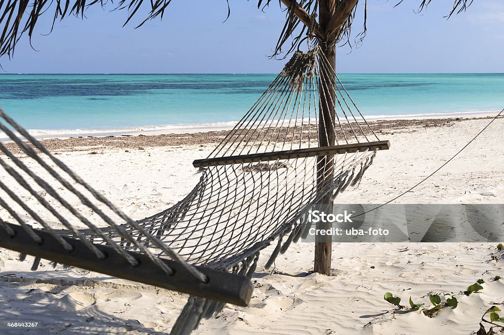 Tropical beach White tropical beach with hammock in the caribbean, Cuba. Backgrounds Stock Photo