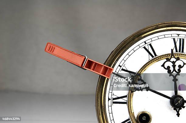 Clothespin Stop The Clock Stock Photo - Download Image Now - 2015, Abstract, Black Color