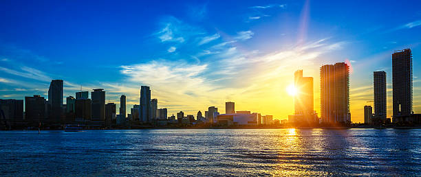 istock Miami city skyline panorama at dusk 468443933