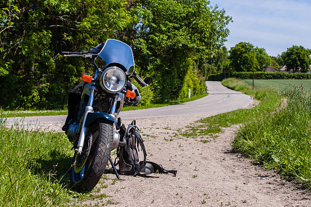 Motorcycle tourer taking a break stock photo
