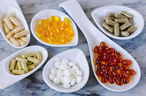 Variety of nutritional supplements. stock photo