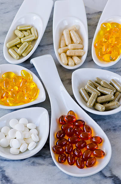 Variety of nutritional supplements. stock photo