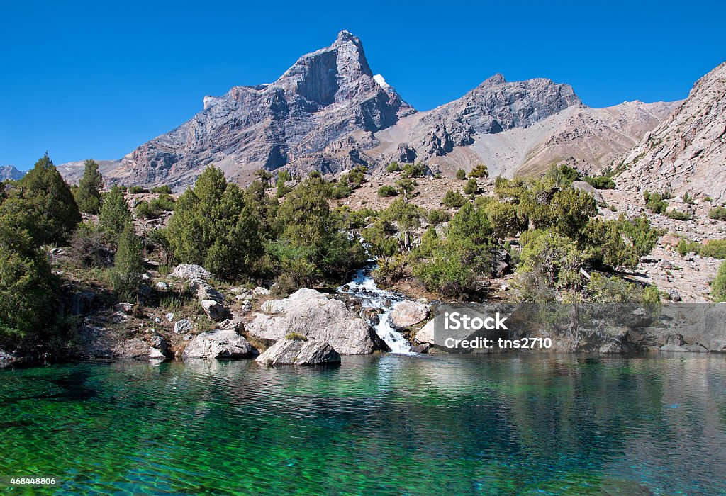 Majestic mountain lake in Tajikistan Majestic blue mountain lake in Tajikistan. Fann Mountains 2015 Stock Photo