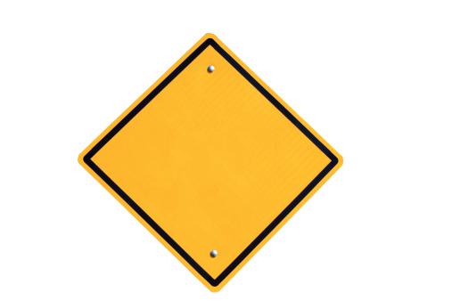 empty yellow road sign on white background