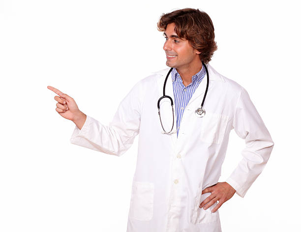 istock Professional medical doctor pointing to his right 468454825