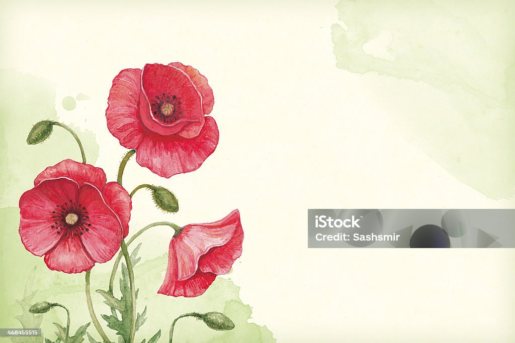 Artistic background with watercolor illustration of poppy flowers Art Deco stock illustration