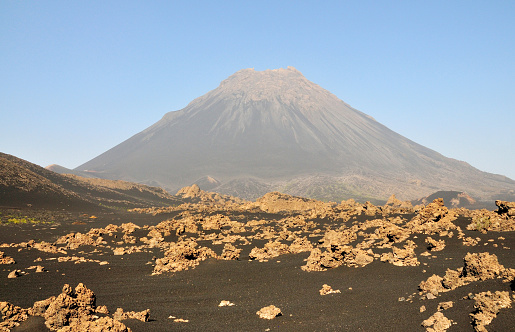 The lunar-like volcanic landscape found on the island of Fogo, Cabo Verde part of \