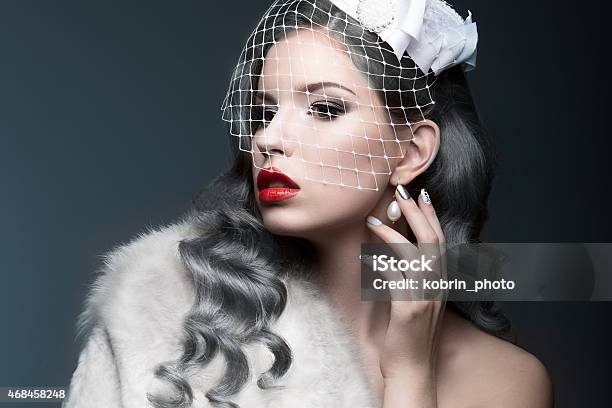 Elegant Beautiful Girl With Silver Curls And Veil Stock Photo - Download Image Now - Fashion Model, Frost, Human Hair