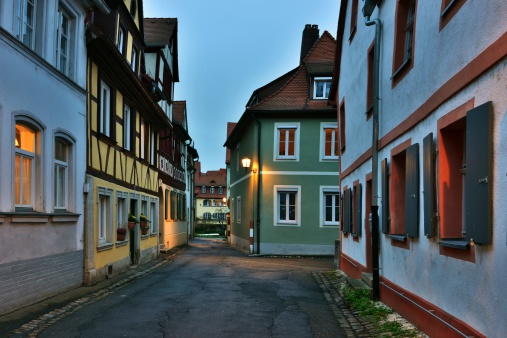 Illuminated street of gerrman town Bamberg.
