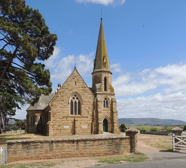 The Uniting Church stands prominently on the top of a hill overlooking the Macquarie River.