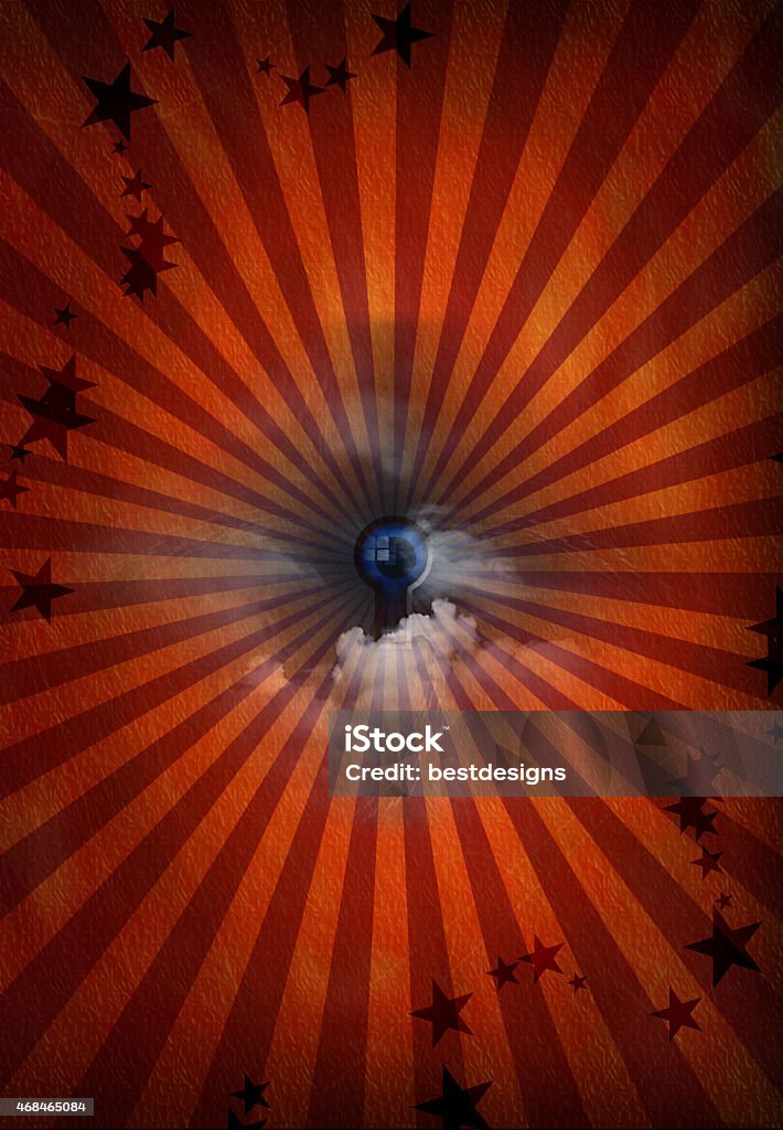 Striped red background with eye and clouds 2015 Stock Photo