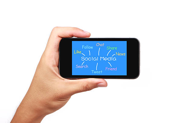 mediów społecznych koncepcja inteligentny telefon z ręki - single word text text messaging paper zdjęcia i obrazy z banku zdjęć