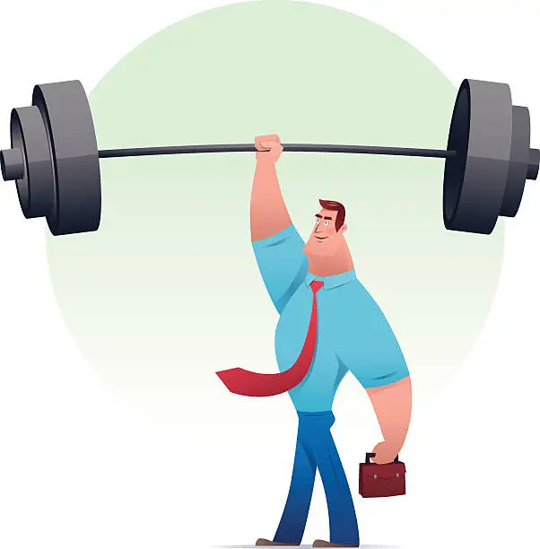 Vector illustration of businessman lifting barbells