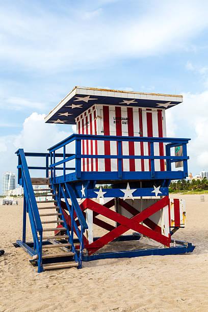 istock wooden bay watch huts in Art deco style 468473401