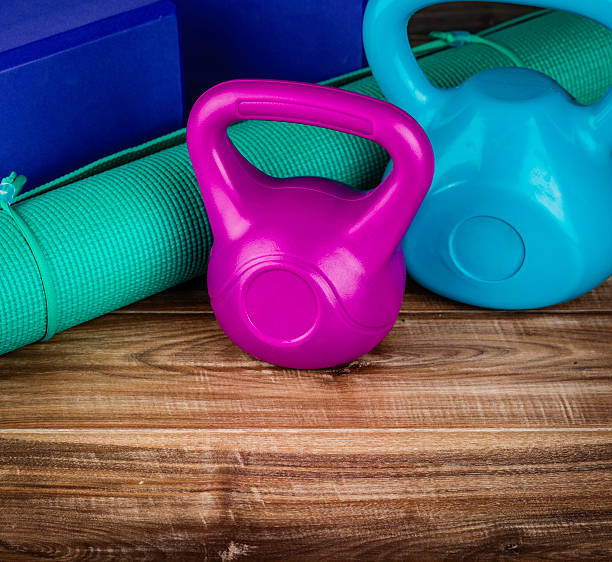 istock Yoga Mat, Blocks and Kettle Bells 468473717