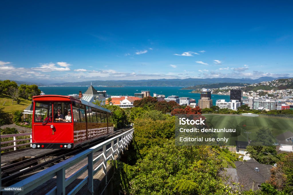 Wellington Cable Car Wellington, New Zealand - January 8, 2015: Wellington Cable Car, a funicular railway between Lambton Quay and Kelburn, a suburb in the hills overlooking central Wellington, New Zealand. Cable Car Stock Photo