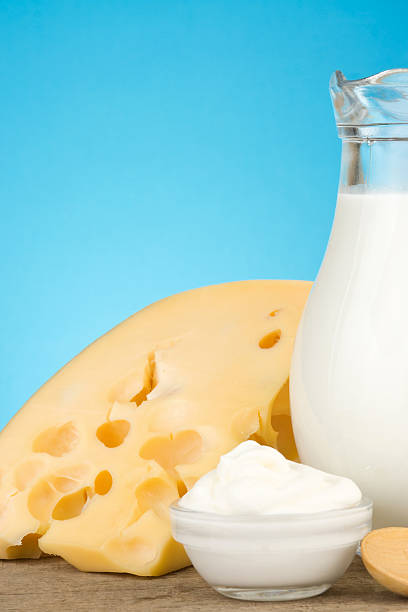 istock cheese and milk products on wood 468474195