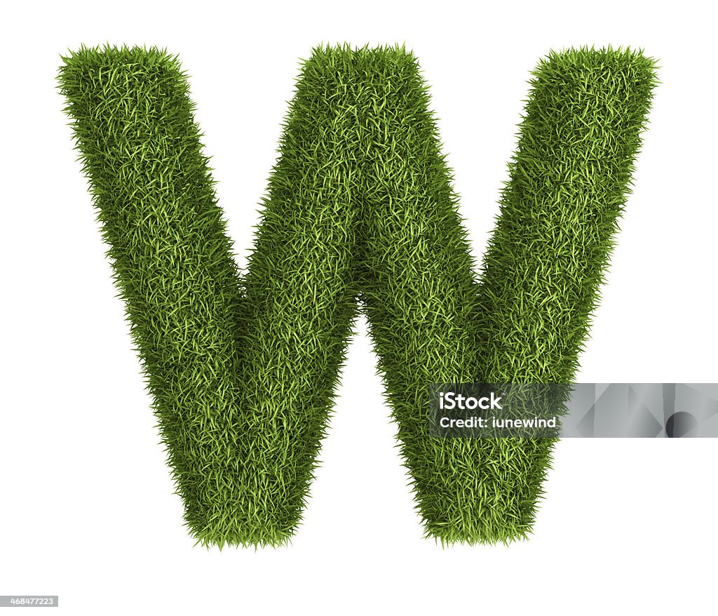 Natural grass letter W Letter W  isolated photo realistic grass ecology theme on white Alphabet Stock Photo