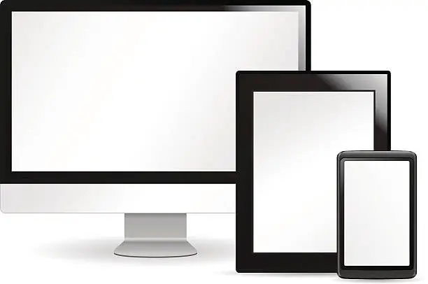 Vector illustration of Computer screen, smart phone, tablet pc - communication devices